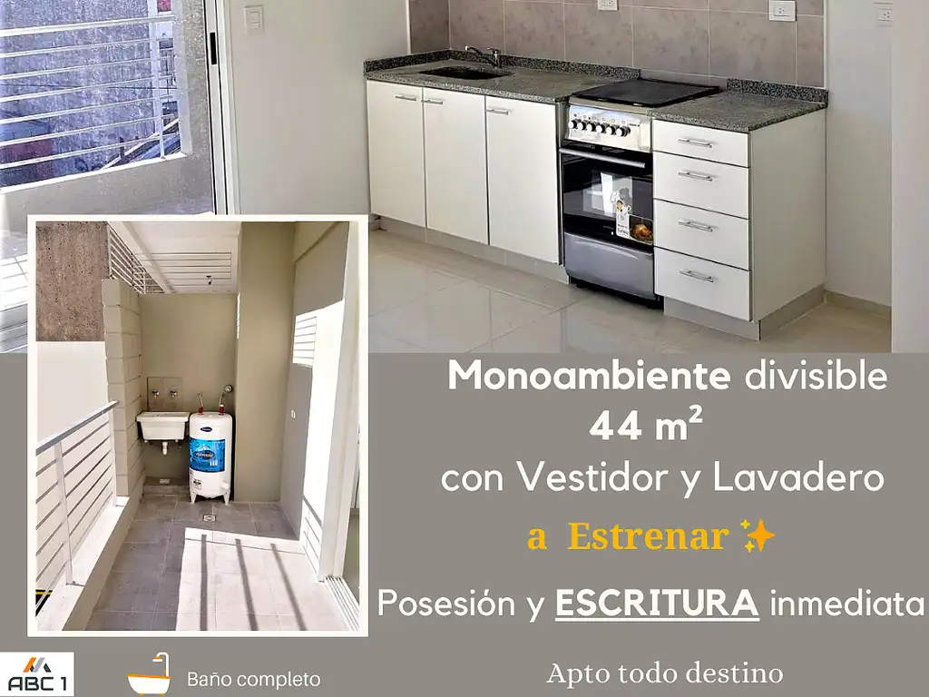 ZONA FACULTADES, a Estrenar MONOAMBIENTE 44 m² DIVISIBLE, APTO TODO DESTINO, COCH OPC,GTIA PROP CABA