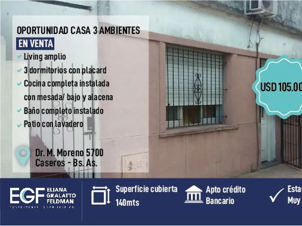 OPORTUNIDAD Casa venta 3 amb Moreno 5745 y Tupiza   APTO A CREDITO