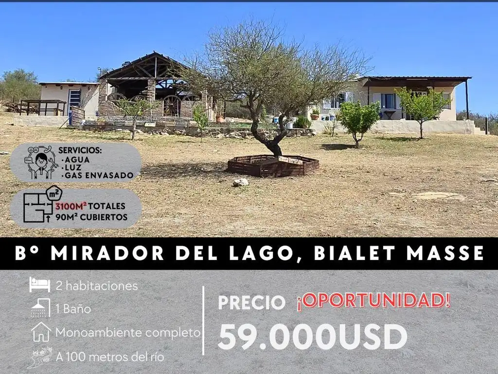 SE VENDE CASA EN TERRENO DE 3.100M², A 100MTS DEL RÍO, MIRADOR DEL LAGO- BIALET MASSÉ