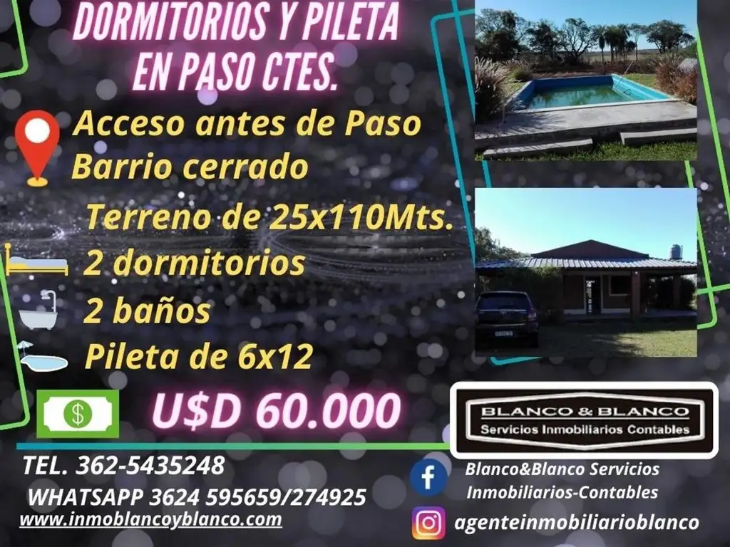 SE VENDE CASA DE 2 DORMITORIOS Y PILETA EN PASO DE LA PATRIA