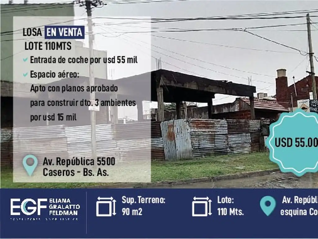 LOSA EN VENTA LOTE 110MTS