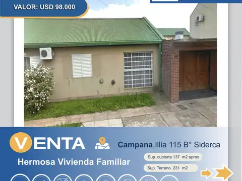 CASA EN VENTA-ILLIA 115-Barrio Siderca Verde