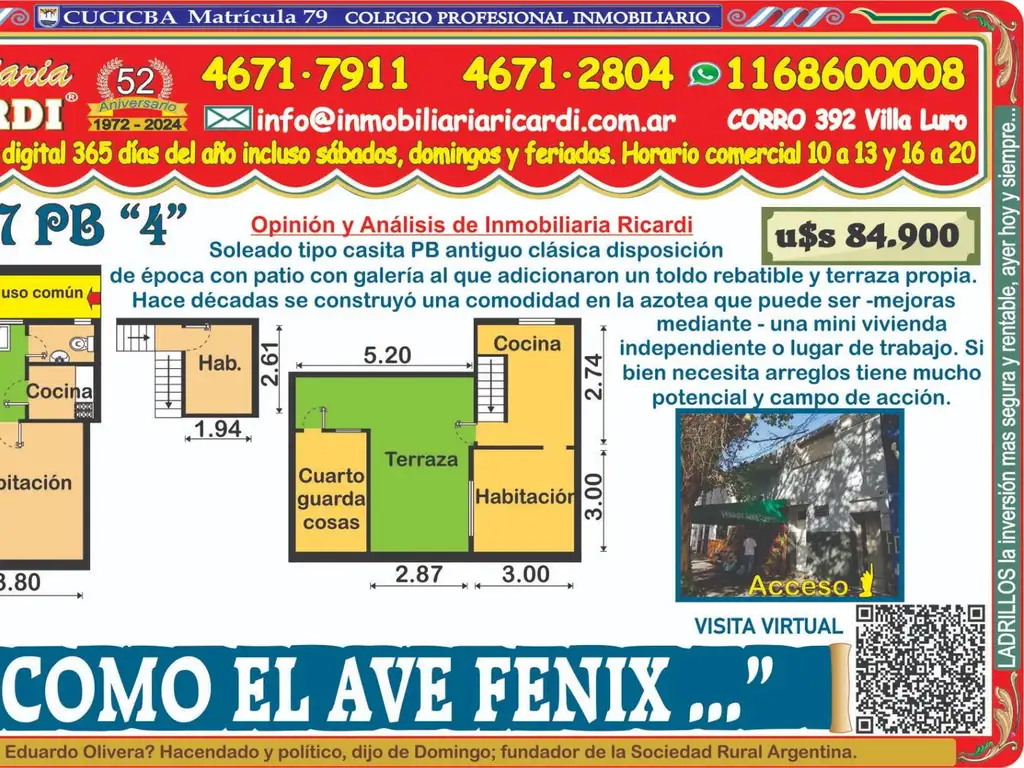 COMO EL AVE FENIX soleado tipo casa  antiguo necesita cariño