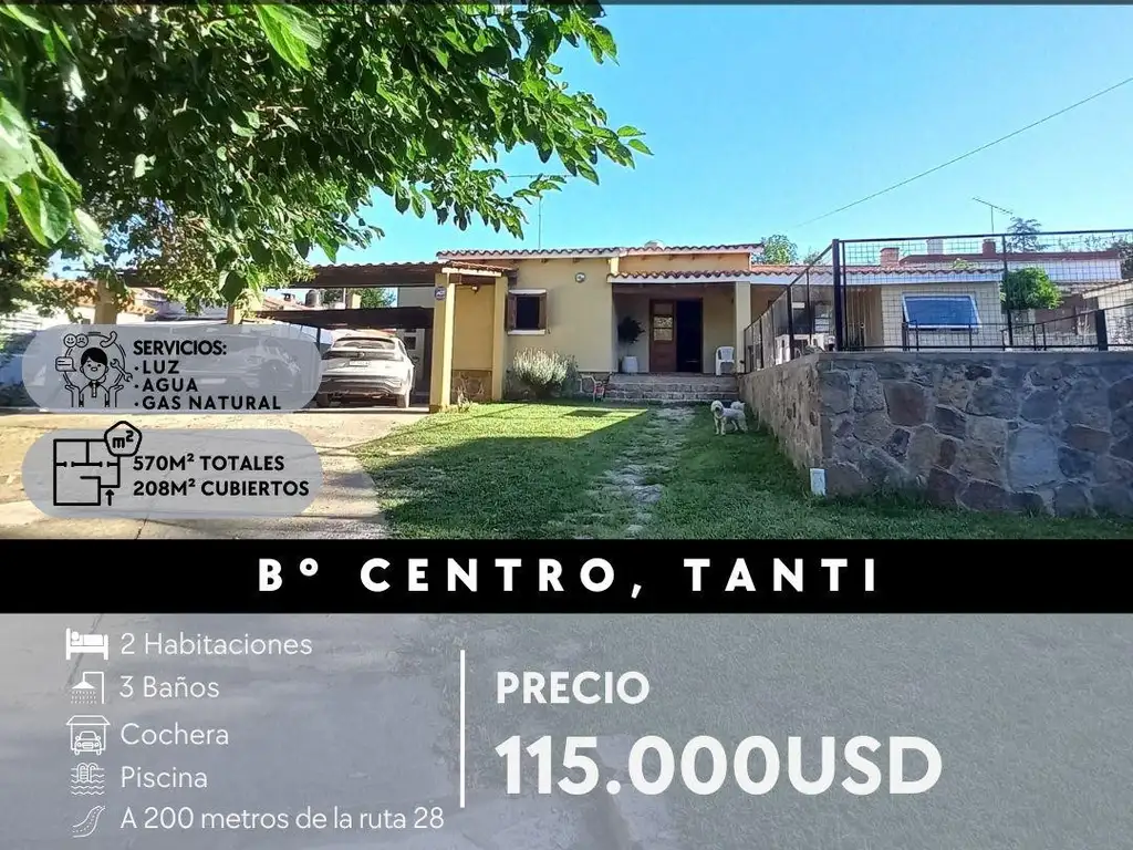 SE VENDE GRAN PROPIEDAD DE 2 DOR Y PISCINA (GAS NATURAL) EN TANTI CENTRO