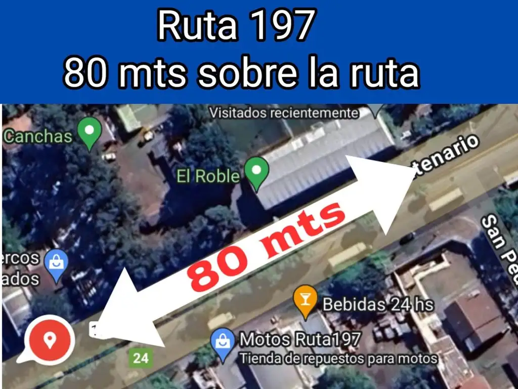 Venta Gran terreno 80mts de frente sobre Ruta 197.