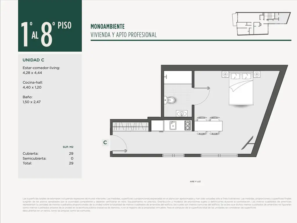 1 Ambiente en Pozo - Edificio de Categoría - Ideal AIRBNB - Apto Profesional -  Villa Crespo