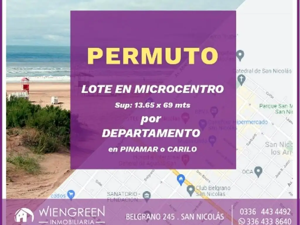 Permuto lote en microcentro por dpto en la Costa