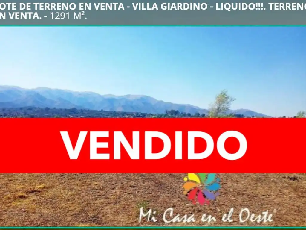 VENDIDO Terreno 1291m2 - Villa Giardino