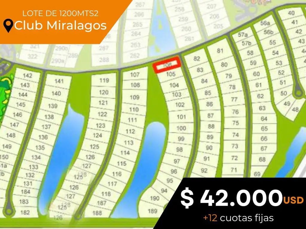 Terreno en venta - 1200 mts2 - Club Miralagos [FINANCIADO]