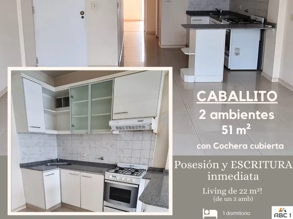 EXCELENTE 2 AMB 51 m² SEMIPISO CATEG. con BALCÓN ATERRAZ, LAVAD. a METROS del SUBTE "A" con COCHERA