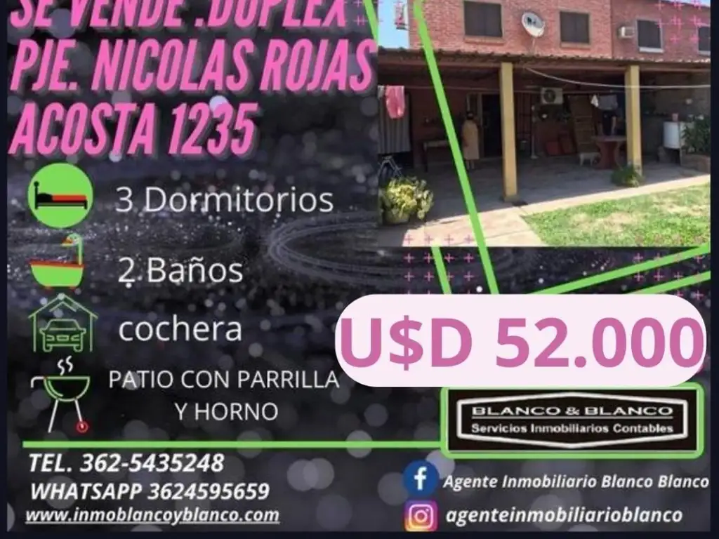 SE VENDE: PJE NICOLAS ROJAS ACOSTA. DUPLEX 3 DORMITORIOS