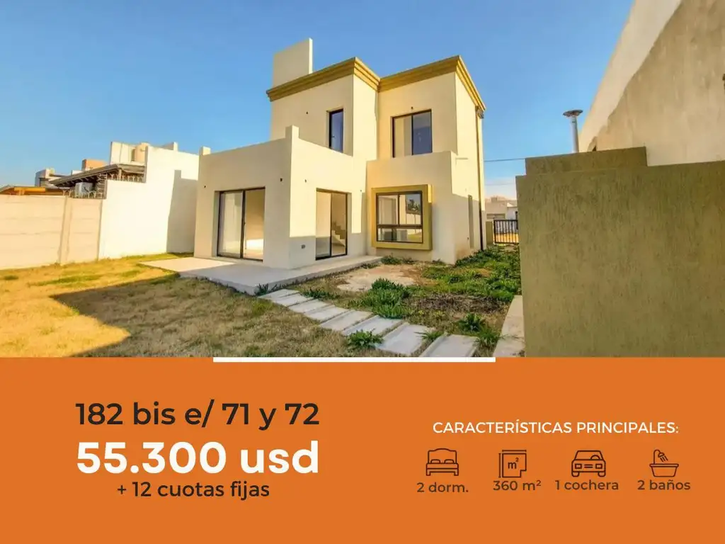 Casa en venta - 2 dormitorios 2 baños - 110 mts2 - Barrio El Paraíso, Los Hornos [FINANCIADA]