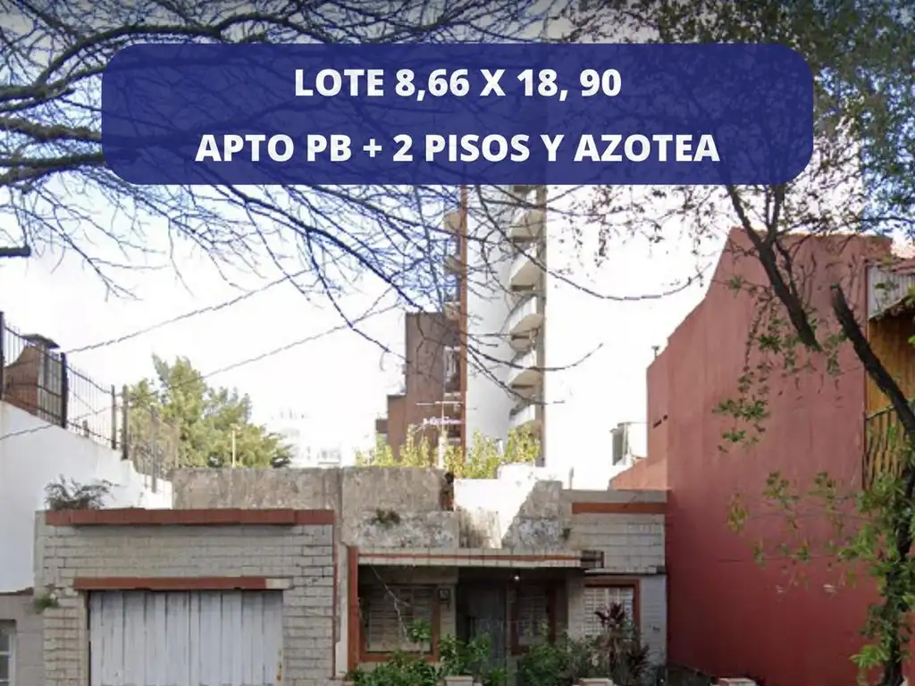 LOTE 8,66 X 19 MTS / Apto 320m2 vta. USAB1, PB + 2