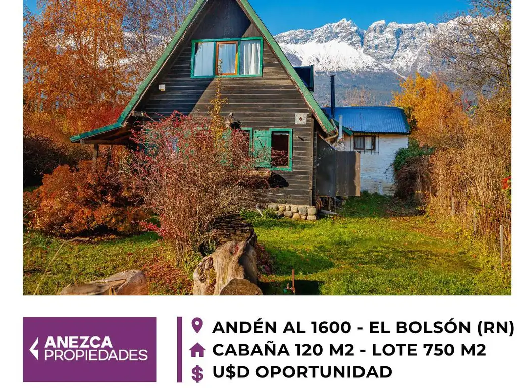 CABAÑA 3 DORMITORIOS - LOTE 750 M2 - EL BOLSÓN