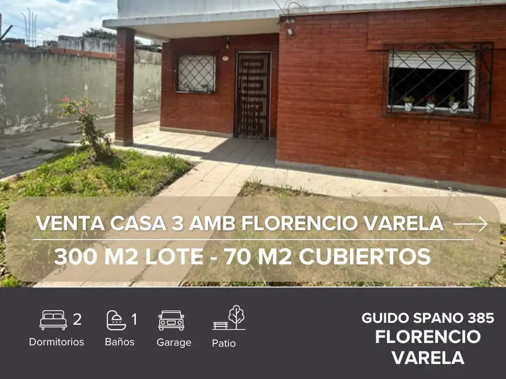 VENTA CASA 3 AMBIENTES CON PARQUE EN FLORENCIO VARELA