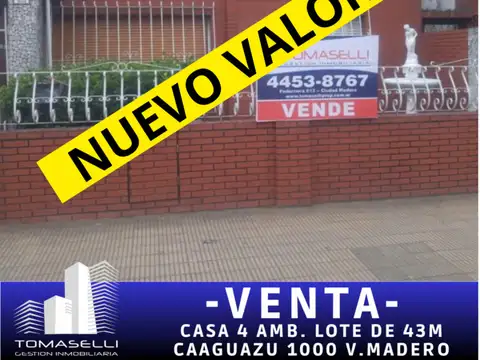 CASA - VENTA - VILLA E. MADERO - 4 AMBIENTES - SOBRE LOTE DE 8.66 X 43.26