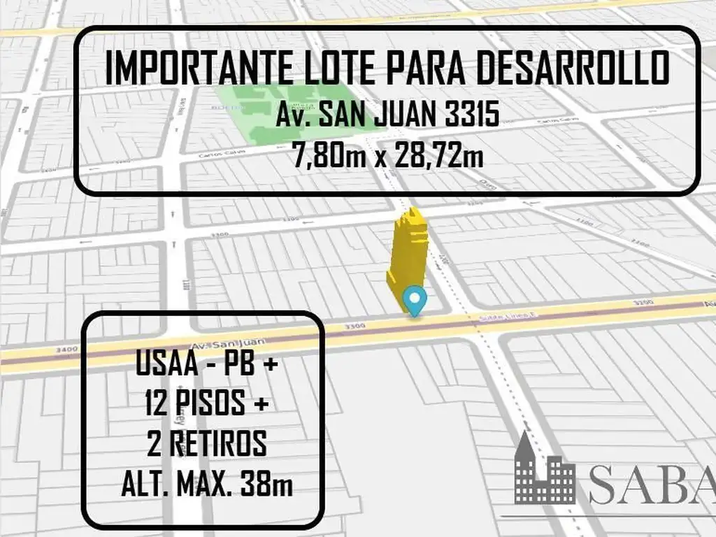 IMPORTANTE LOTE SOBRE AV. SAN JUAN 7,80m x 28,72m