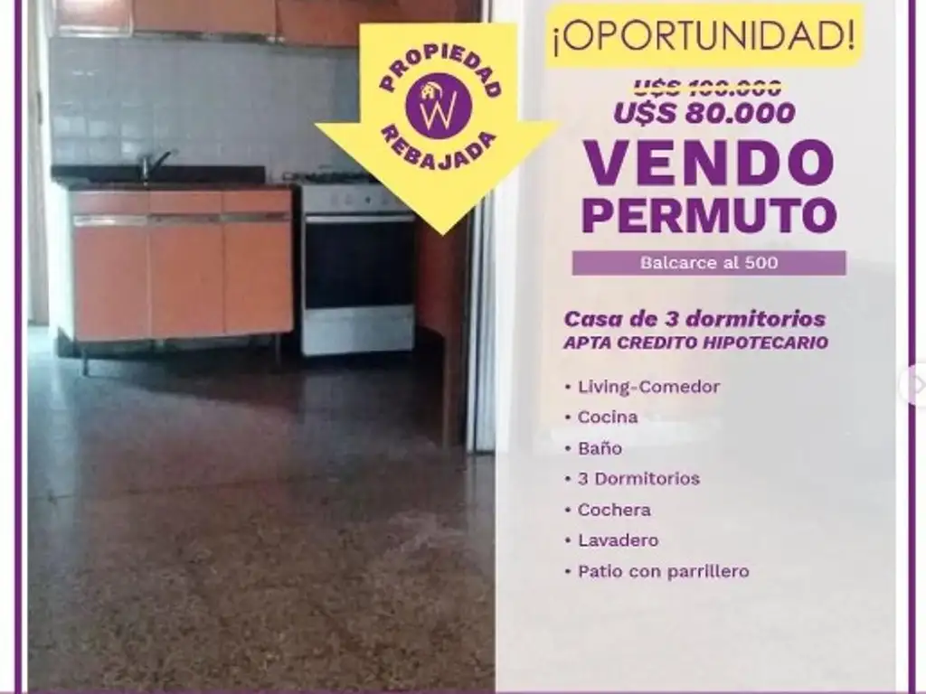 Vendo  opermuto casa de 3 dormitorios