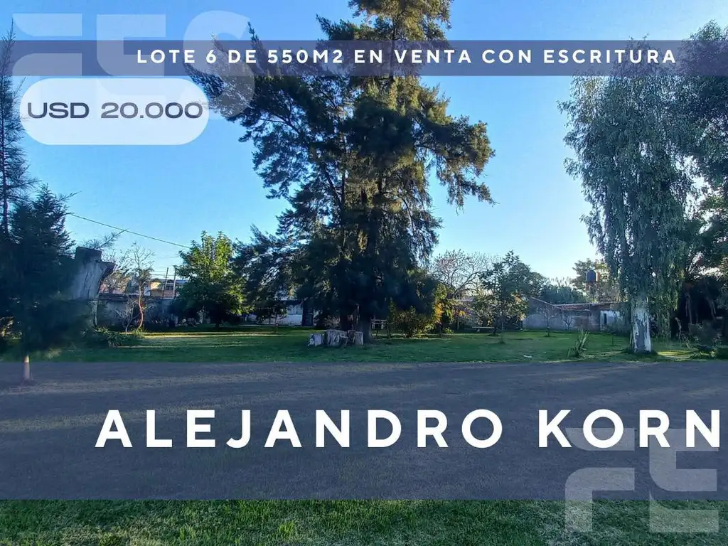 VENTA AMPLIO TERRENO EN ALEJANDRO KORN