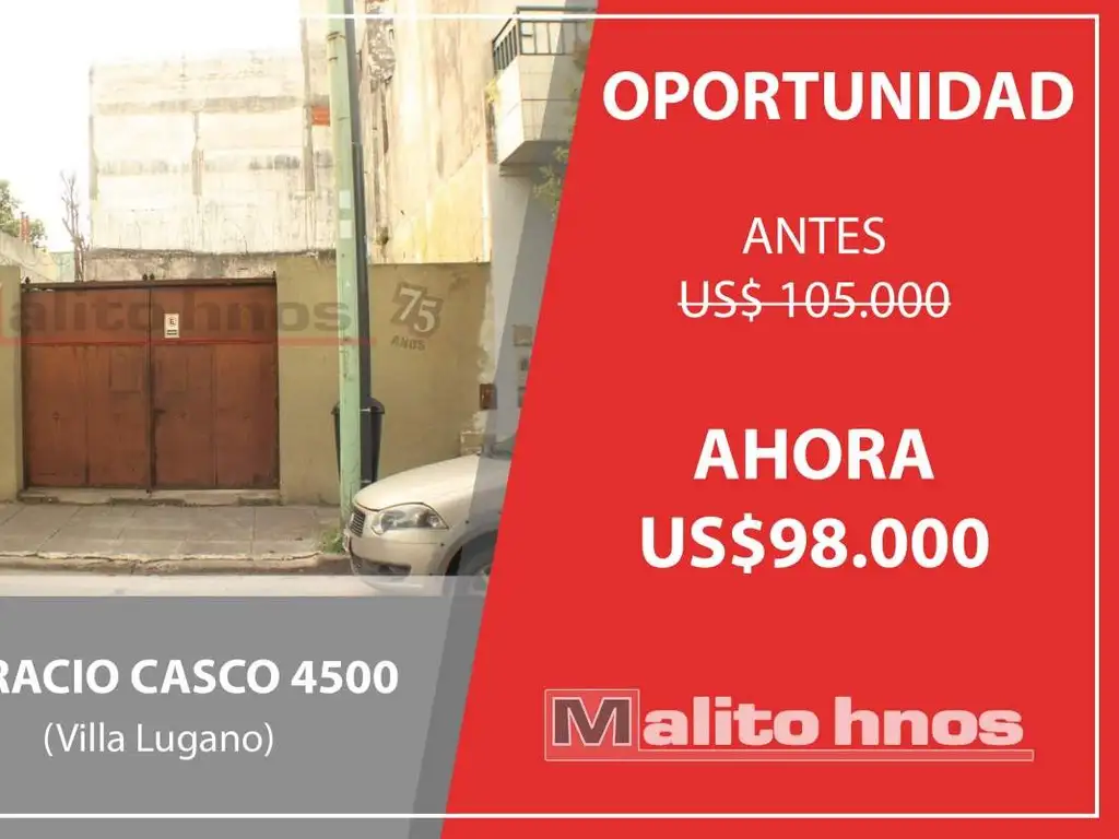 Venta Terreno / Cochera 120mts2 en VIlla Lugano