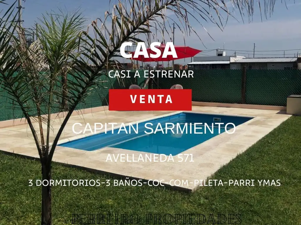 VENTA de hermosa CASA en Capitán Sarmiento con pileta