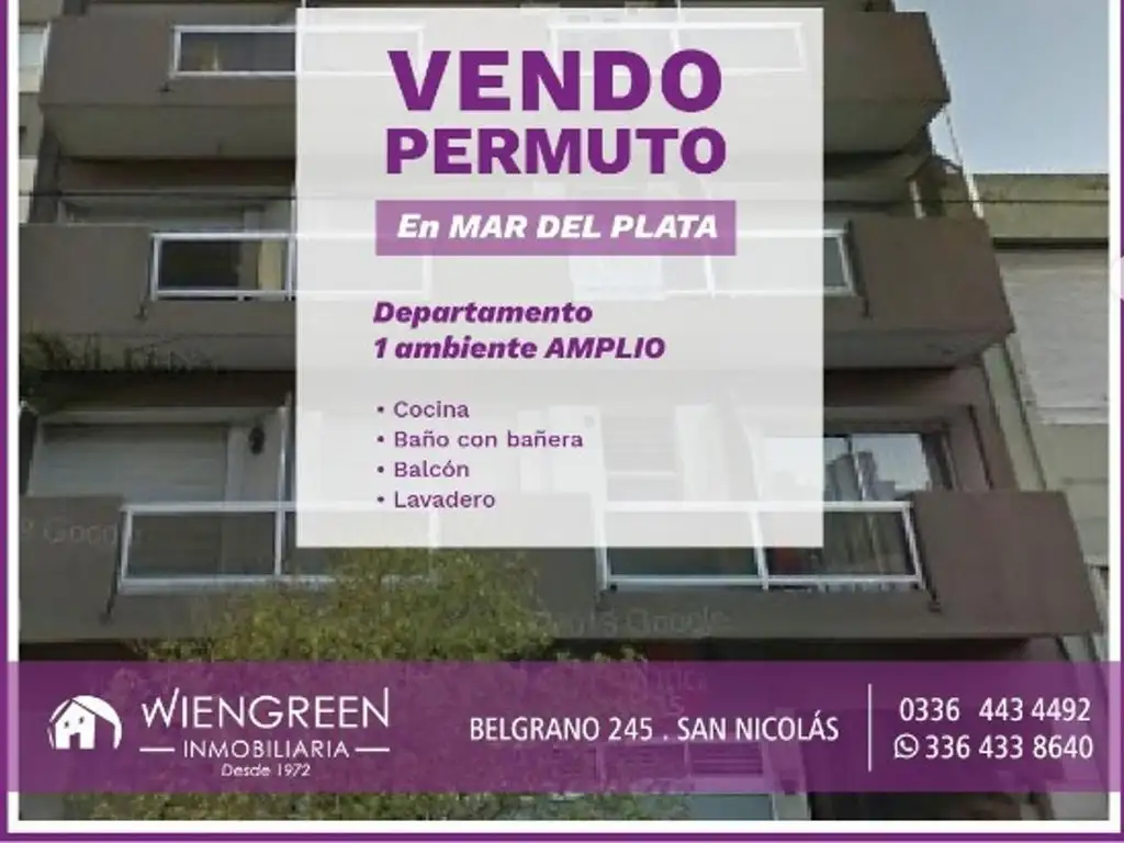 Vendo o permuto dpto de 1 ambiente en Mar del Plata