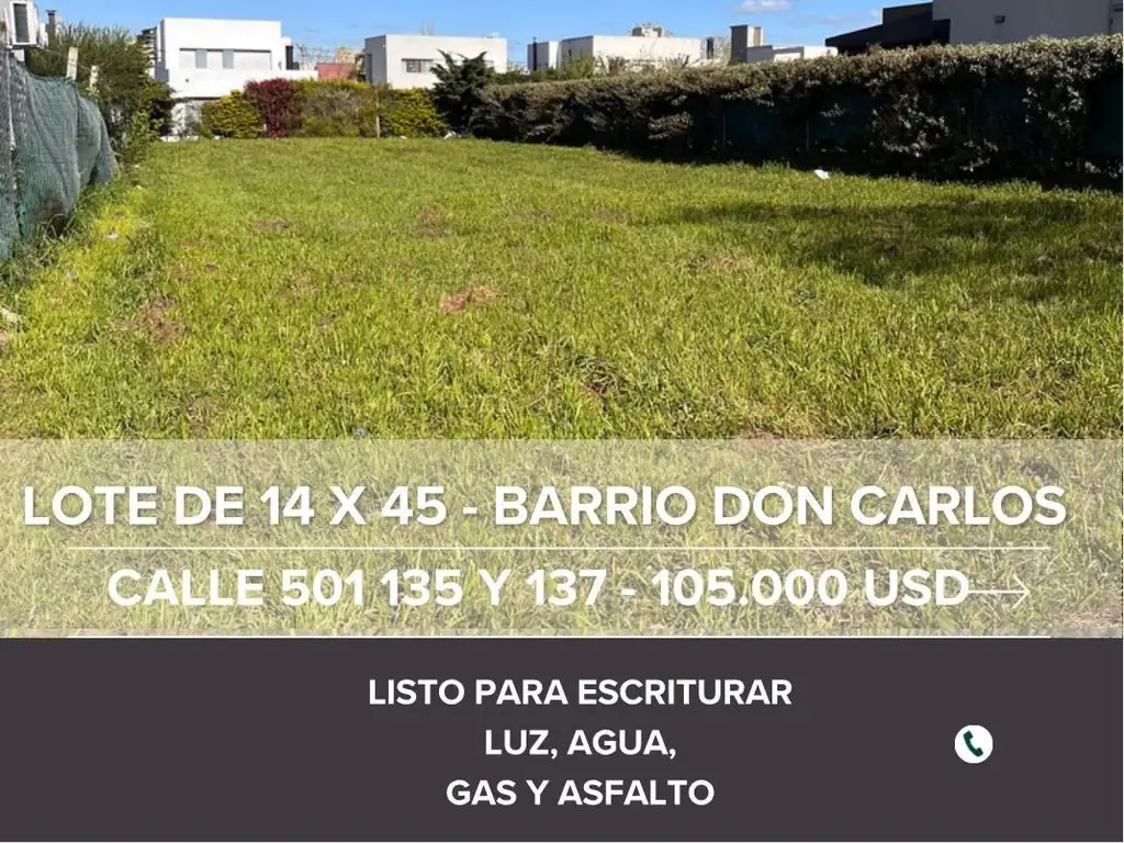 Venta lote en Barrio Don Carlos, José Hernandez, La Plata