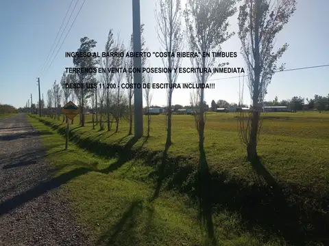 Terrenos en Costa ribera Timbues. Posesion y escritura inmediata, desde u$s 11.200