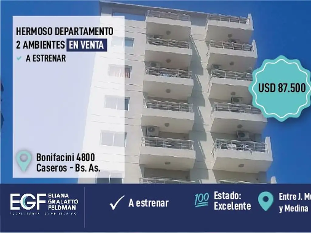 VENTA HERMOSO 2 AMB A ESTRENAR  POR BONIFACINI 4800 CASEROS