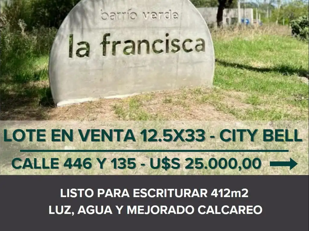 Lote en City Bell, Barrio abierto La Francisca 446  y 135