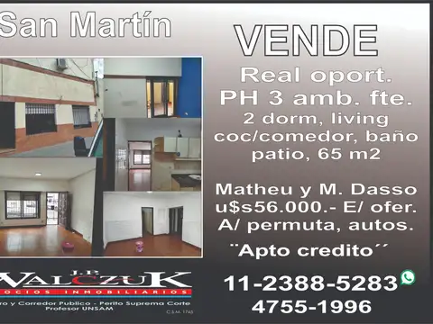 VENTA PH EN VENTA, 3 AMBIENTES AL FTE. C/ PATIO