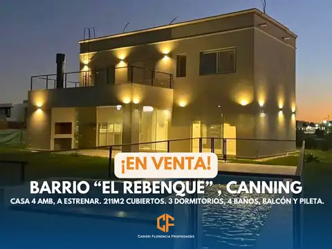 CASA 4 AMBIENTES, A ESTRENAR Y EN VENTA, EN BARRIO PRIVADO EL REBENQUE, CANNING