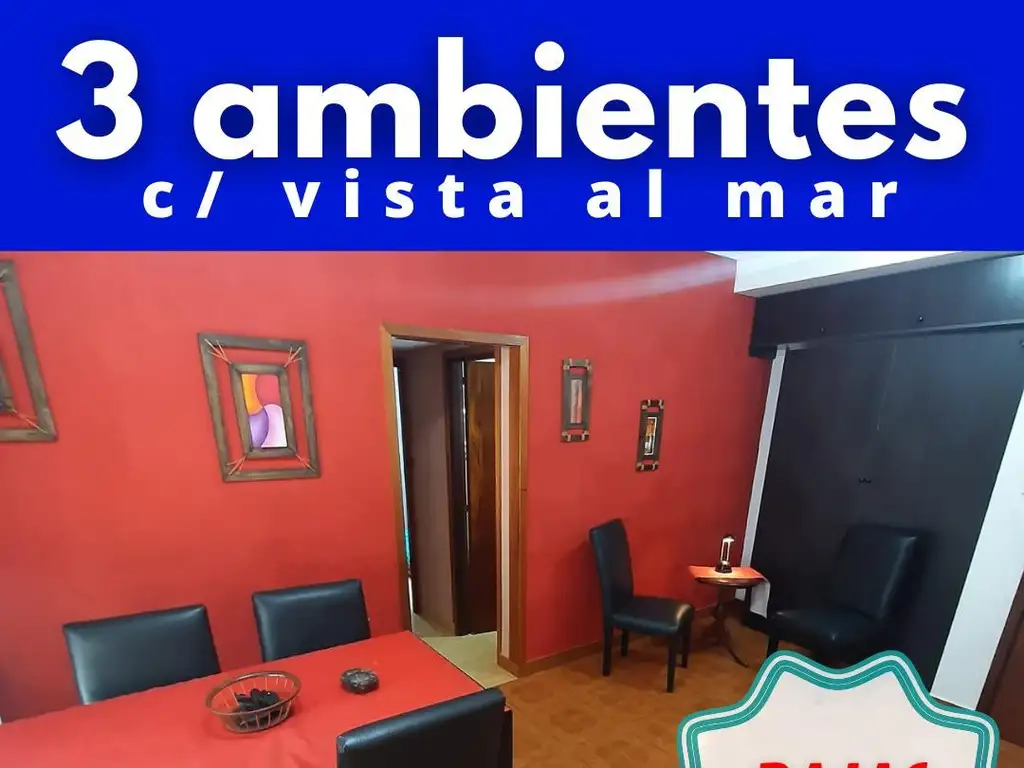 3 ambientes con vista al mar, amueblado, impecable