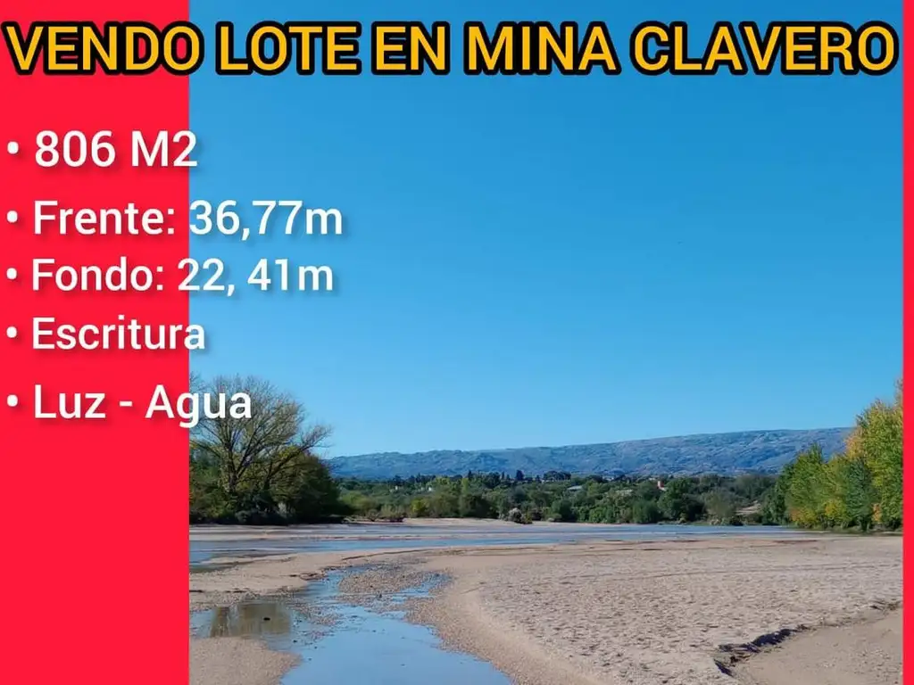 SE VENDE LOTE EN MINA CLAVERO