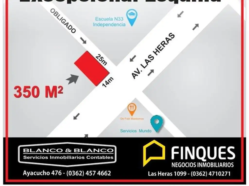 Vendo Excelente Esquina Av. Las Heras y Obligado. 350 M2