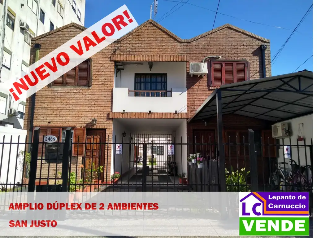 ¡NUEVO VALOR! COMODO DUPLEX DE 2 AMBIENTES EN VENTA EN SAN JUSTO. DE 45 M2 TOTALES