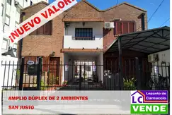 ¡NUEVO VALOR! COMODO DUPLEX DE 2 AMBIENTES EN VENTA EN SAN JUSTO. DE 45 M2 TOTALES