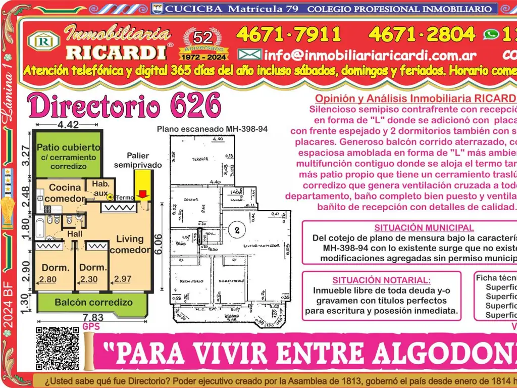 PARA VIVIR ENTRE ALGODONES balcon corrido + patio + hab aux