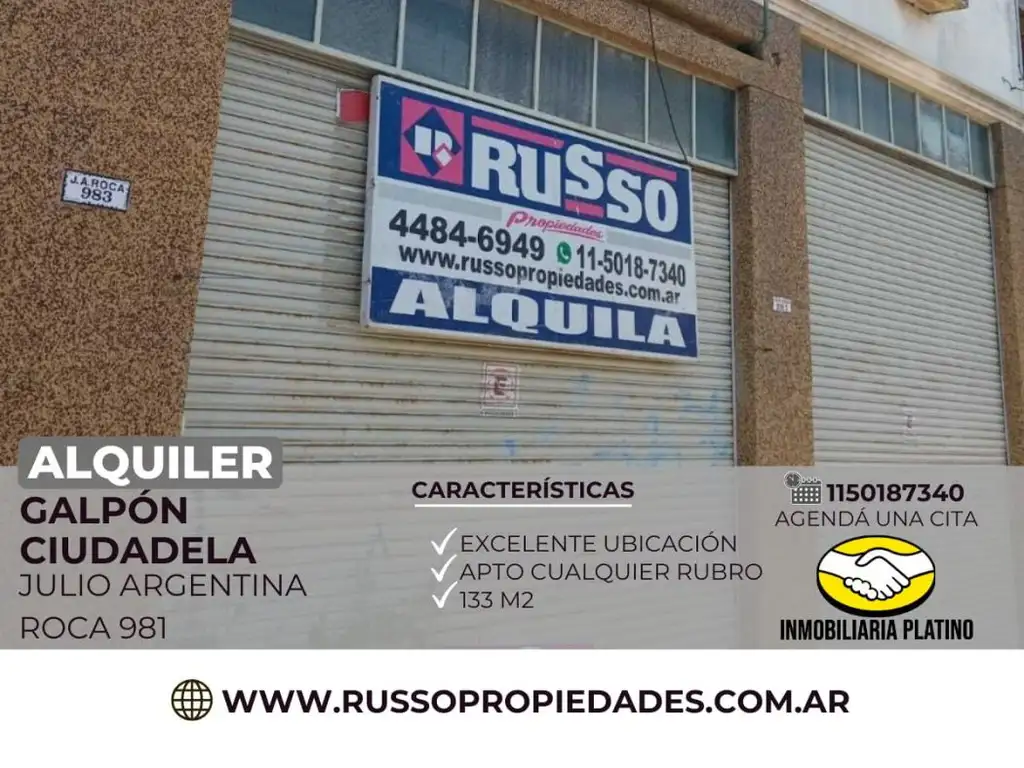 Alquiler galpon 133 mtrs2  Ciudadela