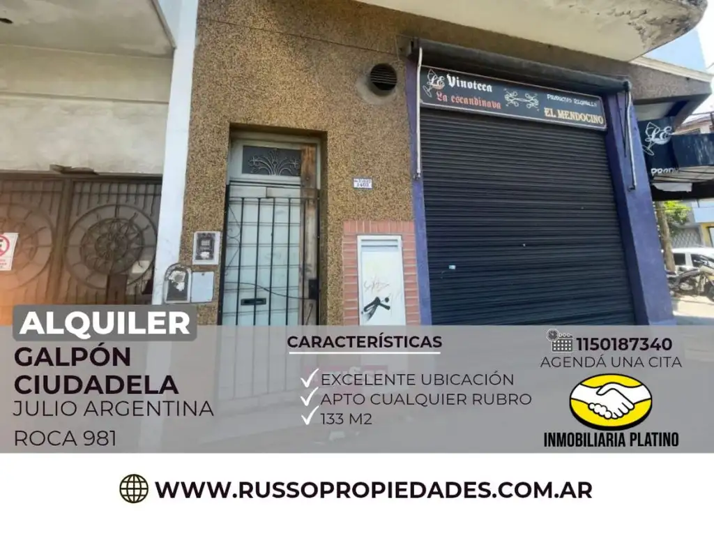 Alquiler galpon 133 mtrs2  Ciudadela