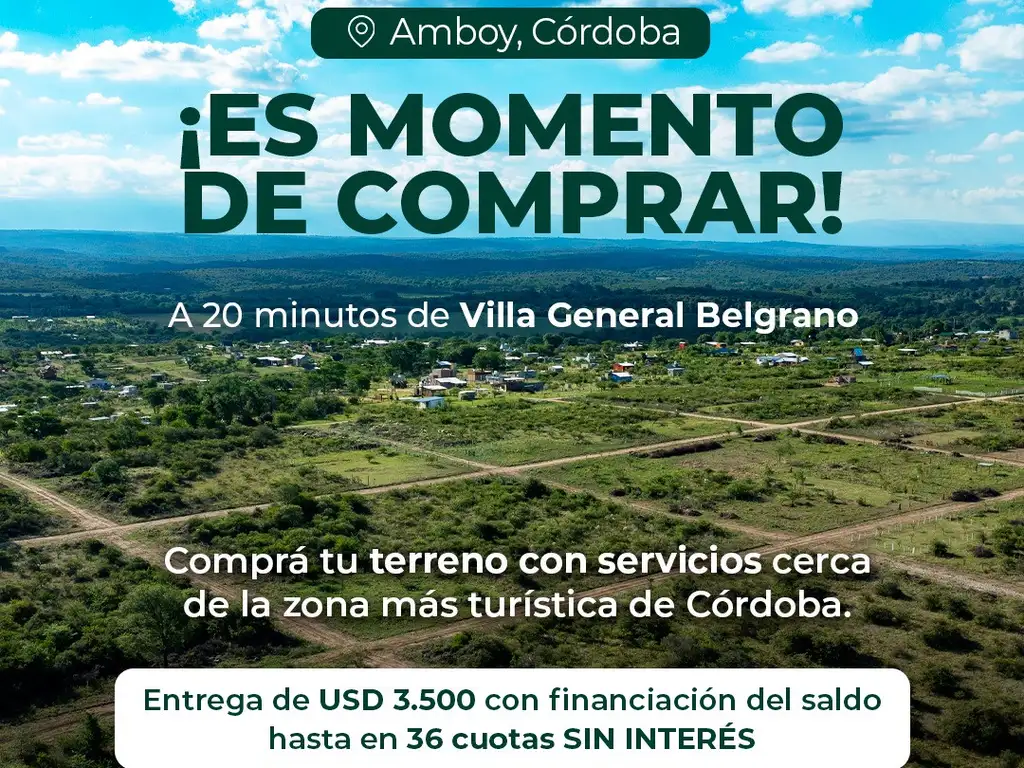 Valle de Calamuchita - Entrega usd 3.500 + 36 cuotas sin interés