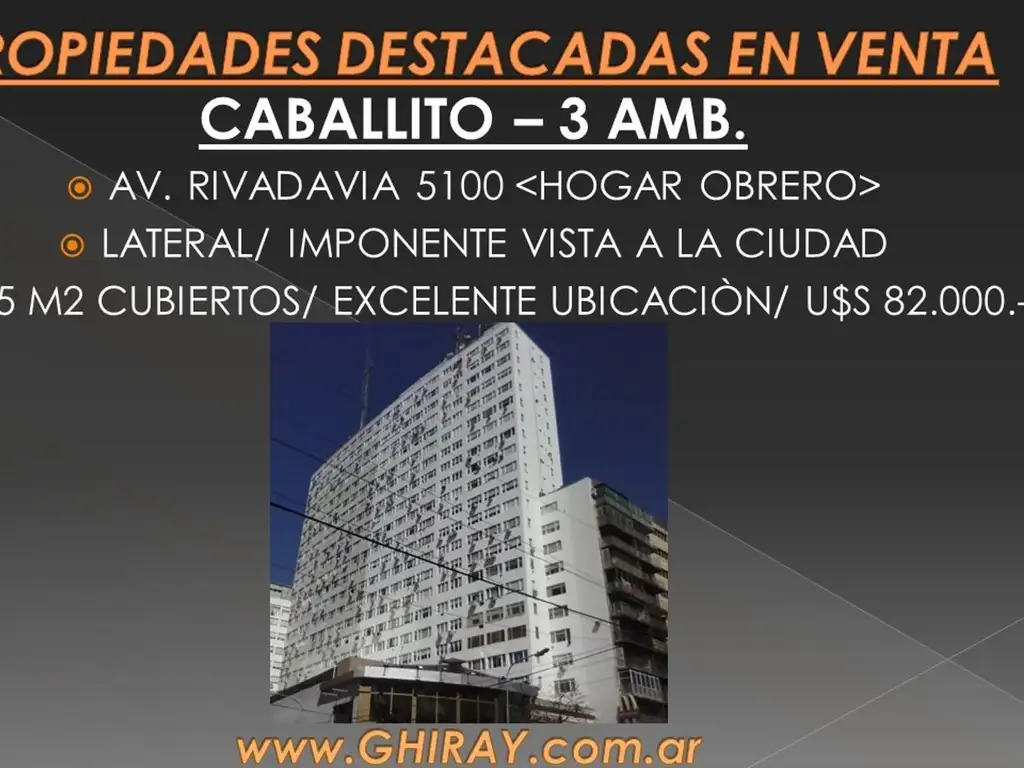 EDIFICIO HOGAR OBRERO 3 AMBIENTES LATERAL 55M2 APTO PROFESIO