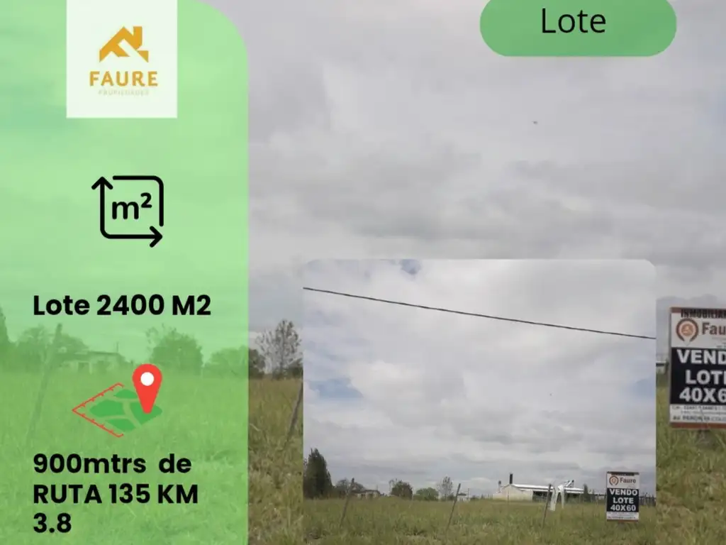 VENTA DE LOTE A 900 MTS DE RUTA 135