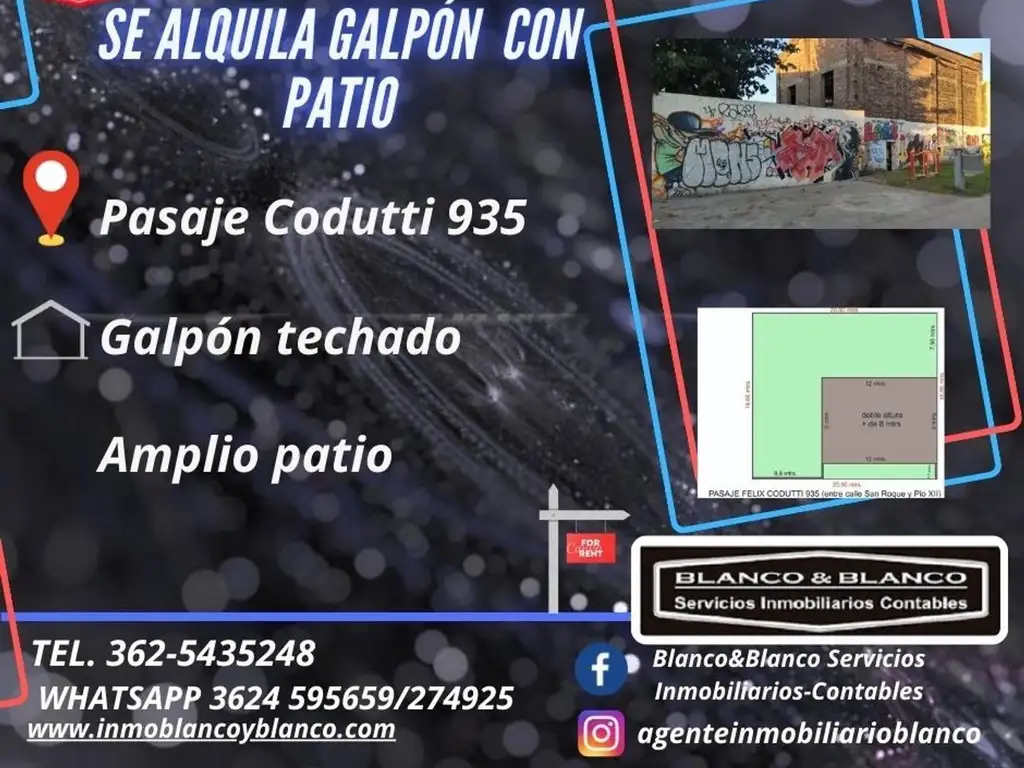 SE ALQUILA Galpón con Patio