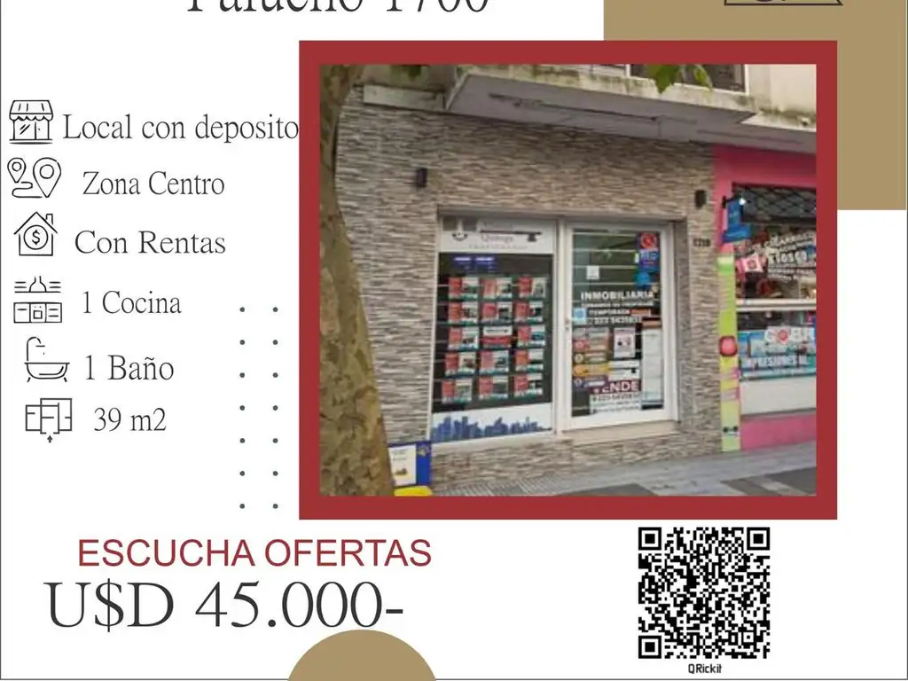 Local comercial 39 m2 c/ deposito y baño,todos los servicios