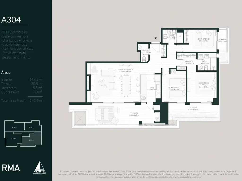 Venta de apartamento 3 dormitorios Carrasco, Trento