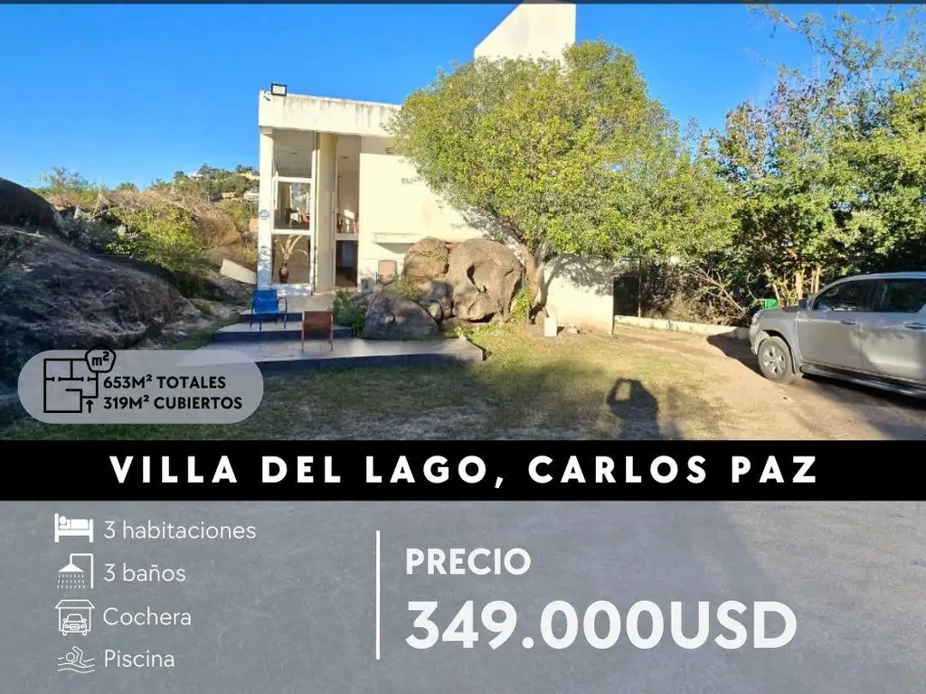 PROPIEDAD 3 DOR, PISCINA CON BAJADA AL LAGO VILLA DEL LAGO- VILLA CARLOS PAZ