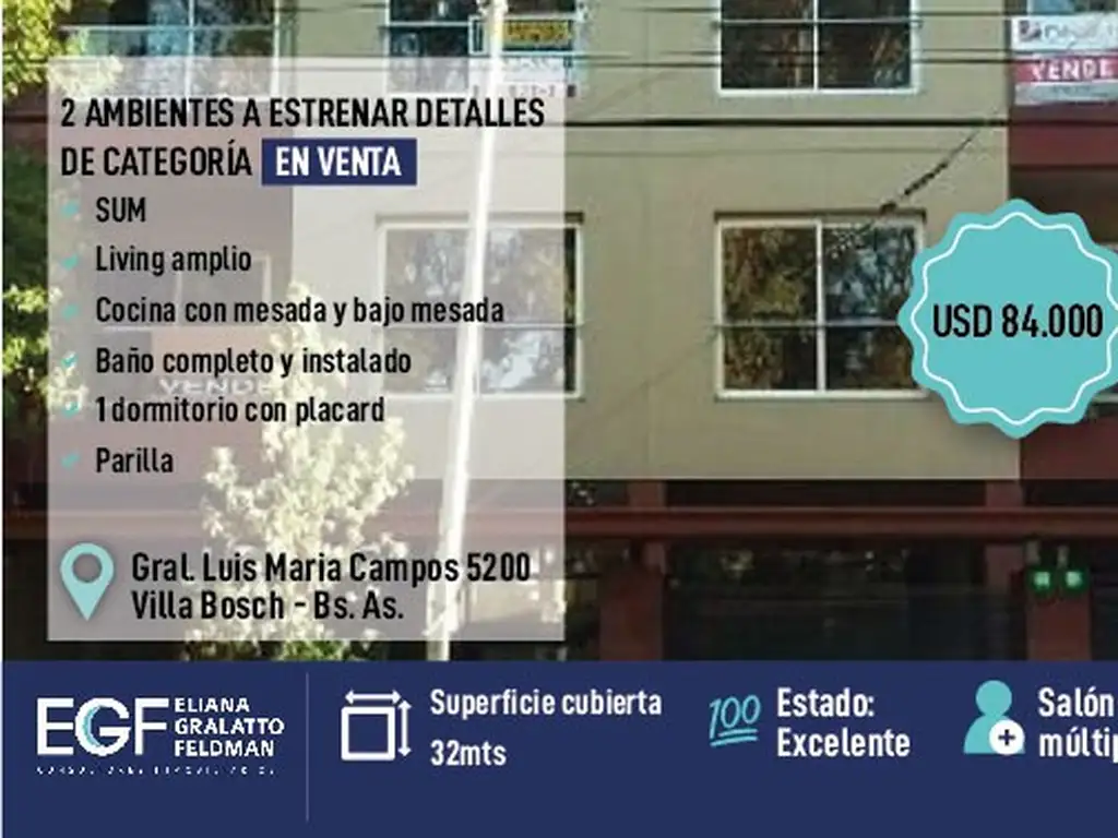 VENTA 2AMB A ESTRENAR DETALLES EN CATEGORÍA CALLE LUIS MARIA CAMPOS 5200 VILLA BOSCH