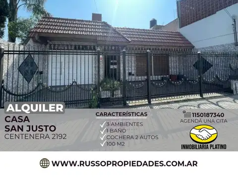 Alquiler casa 3 ambientes San Justo