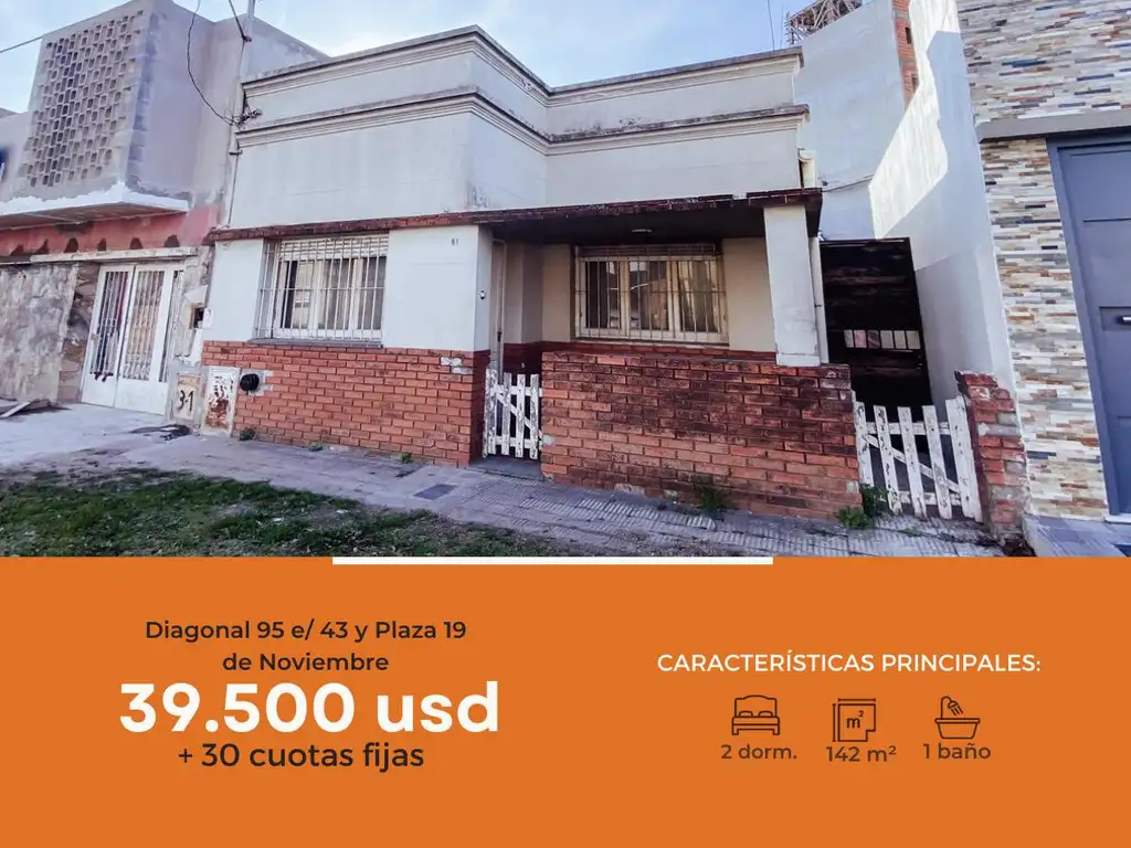 Venta Casa 43 años 2 dormitorios, 96m2, Diagonal 95 E/ 43 Y Plaza 19